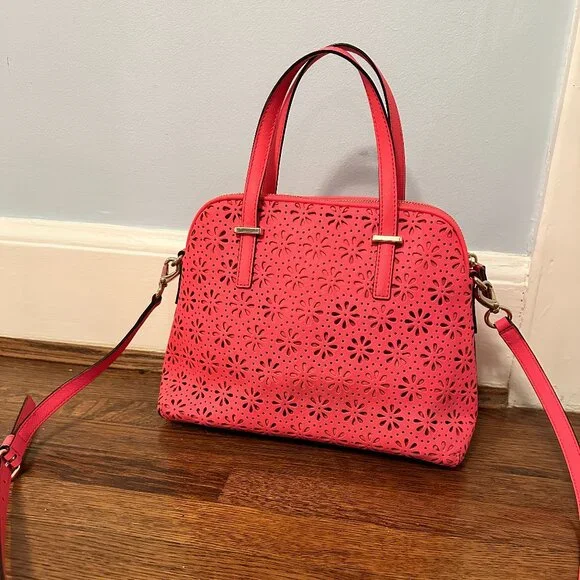 Kate Spade Maise Cedar Street Perforated Leather Bag Neon Pink - Picture 3 of 9